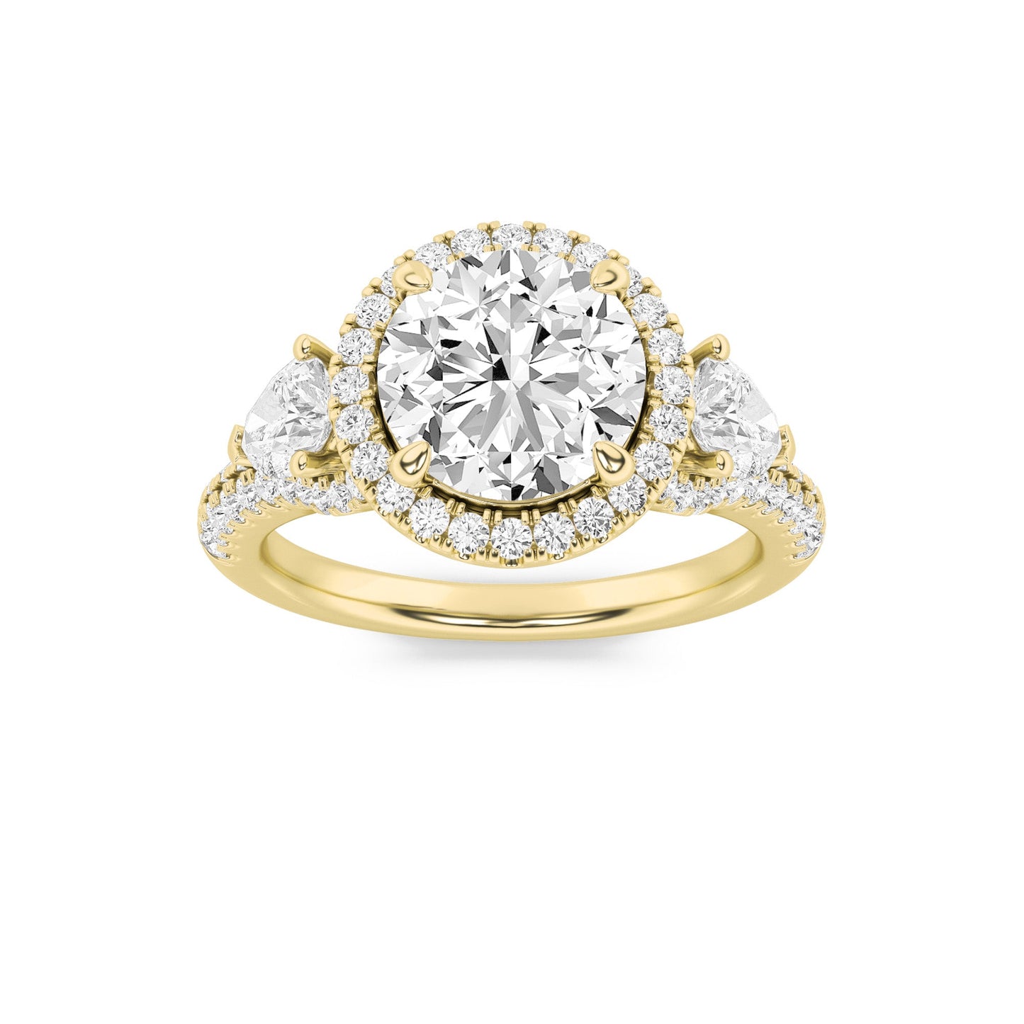 3Cttw Round Shaped Lab Grown Diamond (F/VS) ThreeStone Bold Accented Engagement Ring in 14K Gold
