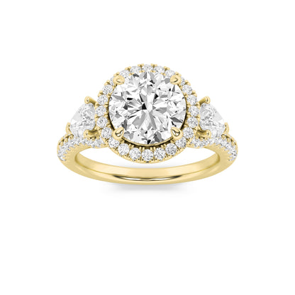 3Cttw Round Shaped Lab Grown Diamond (F/VS) ThreeStone Bold Accented Engagement Ring in 14K Gold