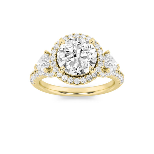 3Cttw Round Shaped Lab Grown Diamond (F/VS) ThreeStone Bold Accented Engagement Ring in 14K Gold