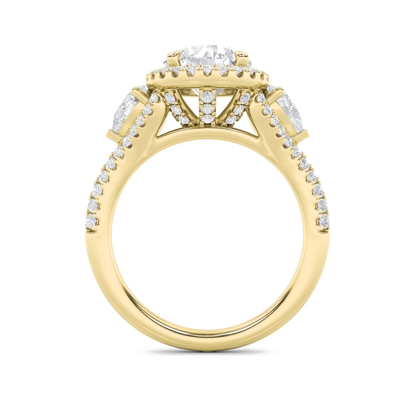 3Cttw Round Shaped Lab Grown Diamond (F/VS) ThreeStone Bold Accented Engagement Ring in 14K Gold