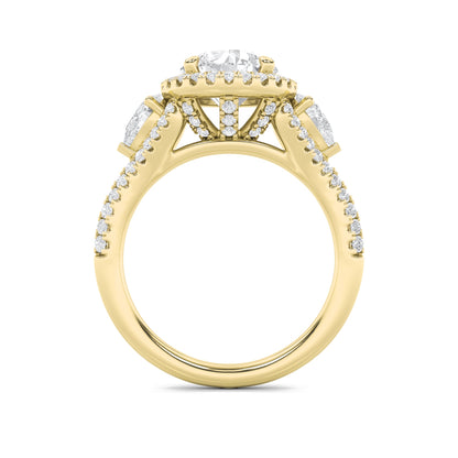 3Cttw Round Shaped Lab Grown Diamond (F/VS) ThreeStone Bold Accented Engagement Ring in 14K Gold