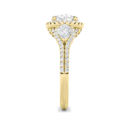 3Cttw Round Shaped Lab Grown Diamond (F/VS) ThreeStone Bold Accented Engagement Ring in 14K Gold