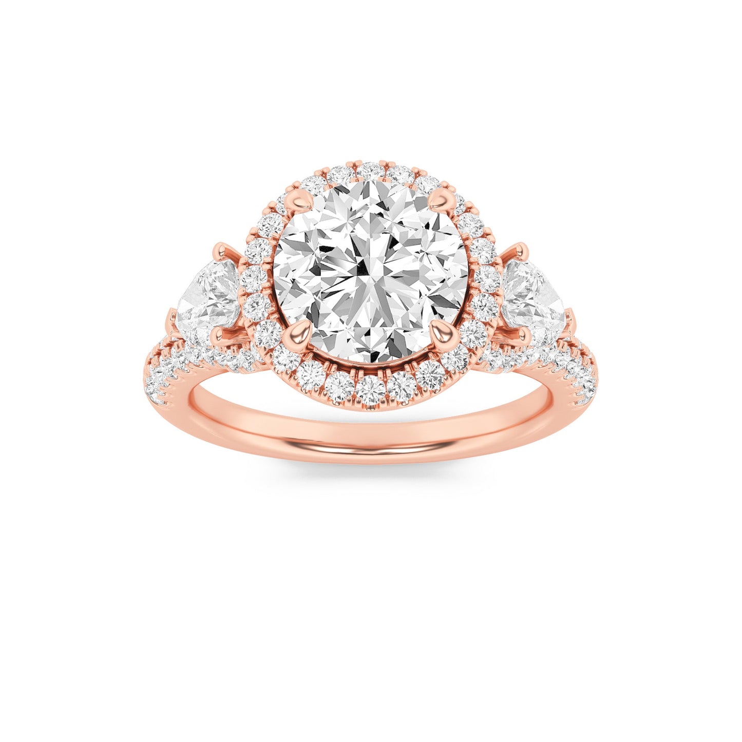 3Cttw Round Shaped Lab Grown Diamond (F/VS) ThreeStone Bold Accented Engagement Ring in 14K Gold
