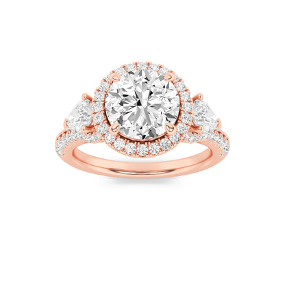 3Cttw Round Shaped Lab Grown Diamond (F/VS) ThreeStone Bold Accented Engagement Ring in 14K Gold
