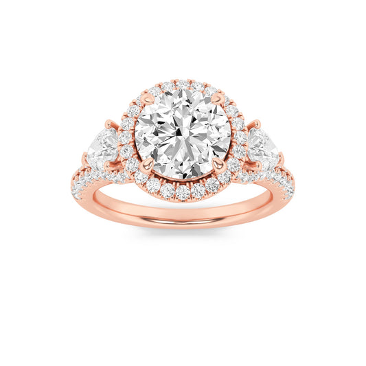 3Cttw Round Shaped Lab Grown Diamond (F/VS) ThreeStone Bold Accented Engagement Ring in 14K Gold