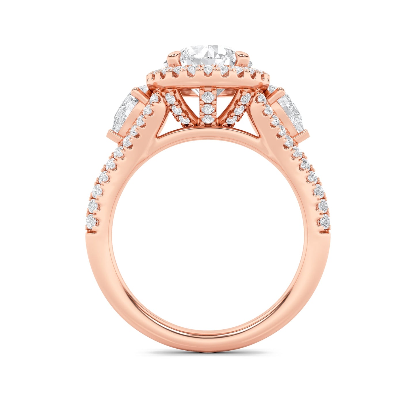 3Cttw Round Shaped Lab Grown Diamond (F/VS) ThreeStone Bold Accented Engagement Ring in 14K Gold