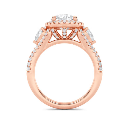3Cttw Round Shaped Lab Grown Diamond (F/VS) ThreeStone Bold Accented Engagement Ring in 14K Gold