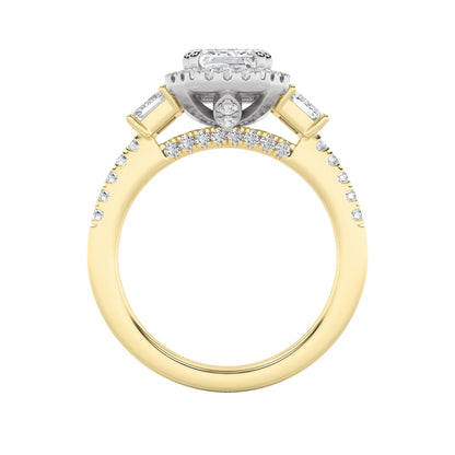 3Cttw Emerald Shaped Lab Grown Diamond (G/VS) Three Stone Accented Engagement Ring in 14K Gold