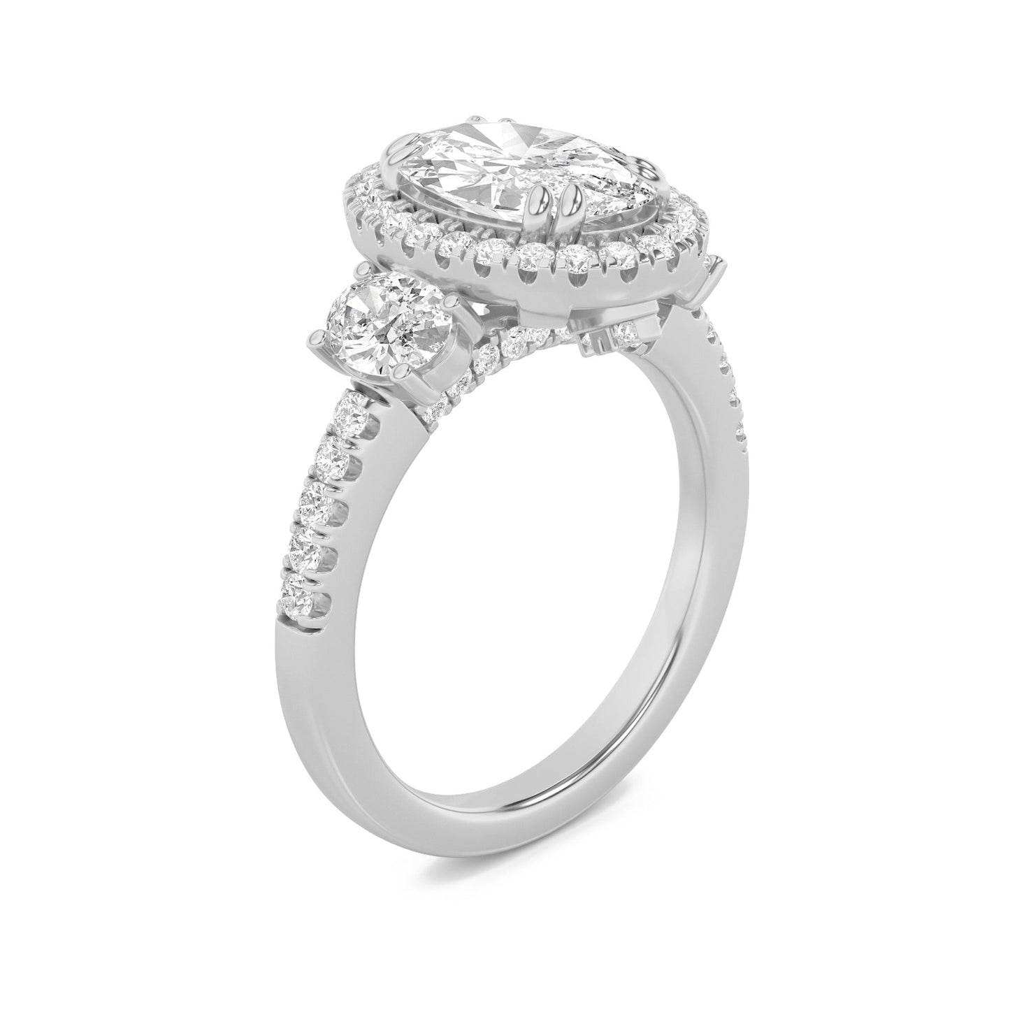 3Cttw Oval Shaped Lab Grown Diamond (G/VS) Three Stone Accented Engagement Ring in 14K Gold