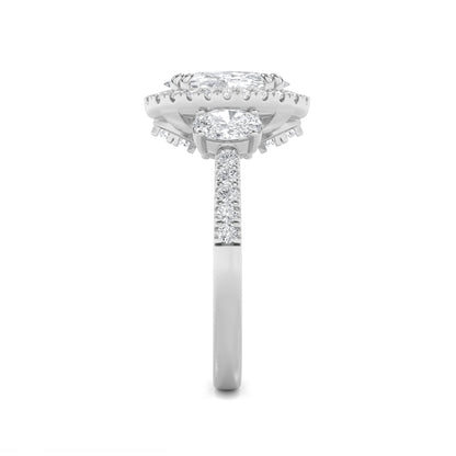 3Cttw Oval Shaped Lab Grown Diamond (G/VS) Three Stone Accented Engagement Ring in 14K Gold