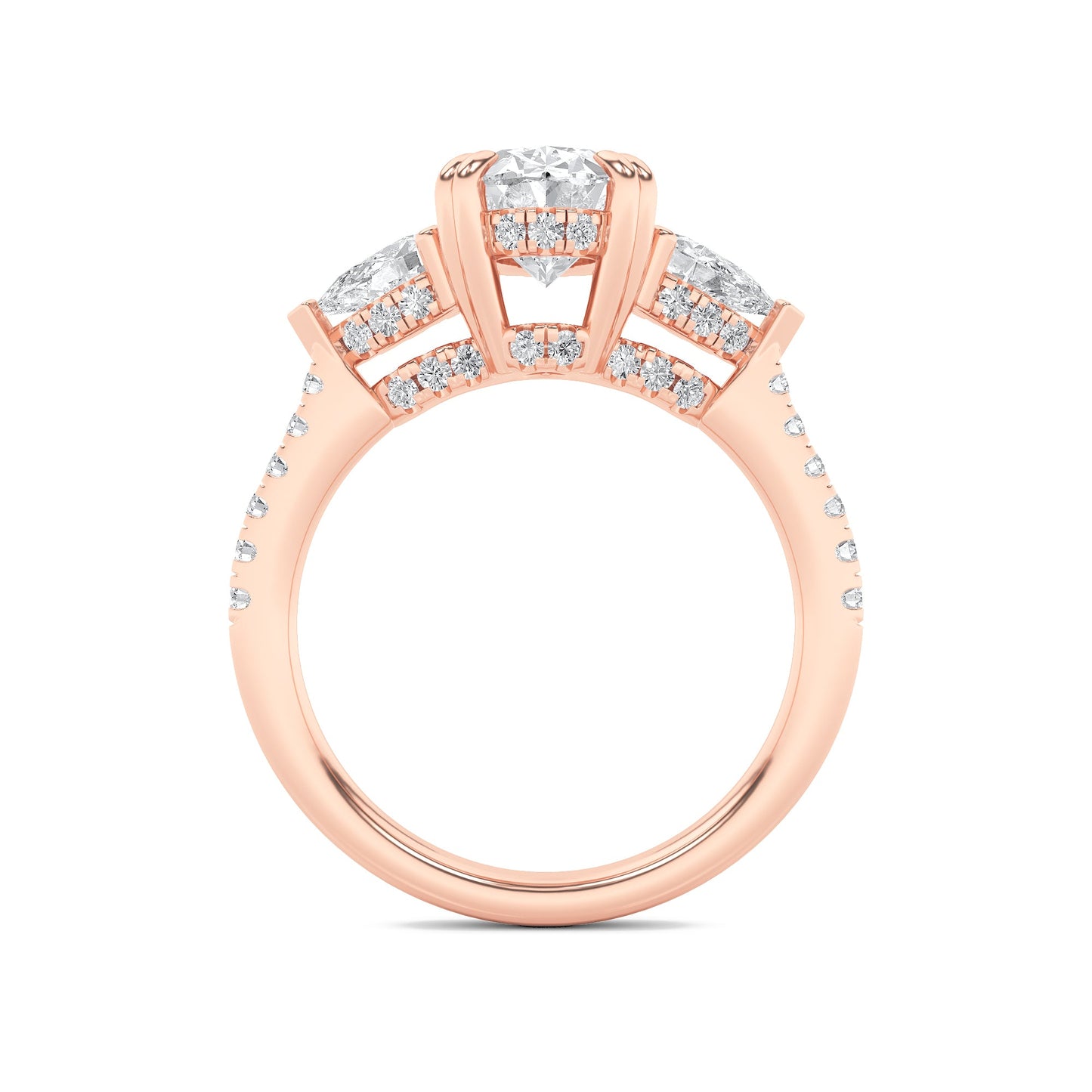 3Cttw Oval Shaped Lab Grown Diamond (F/VS) Three Stone Accented Engagement Ring in 14K Gold