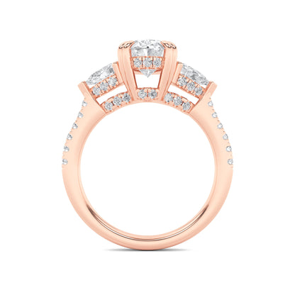 3Cttw Oval Shaped Lab Grown Diamond (F/VS) Three Stone Accented Engagement Ring in 14K Gold