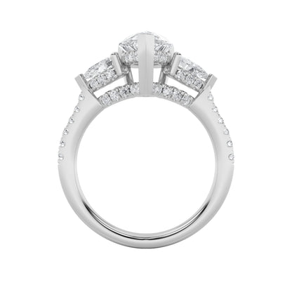 3Cttw Pear Shaped Lab Grown Diamond (F/VS) Three Stone Accented Engagement Ring in 14K Gold