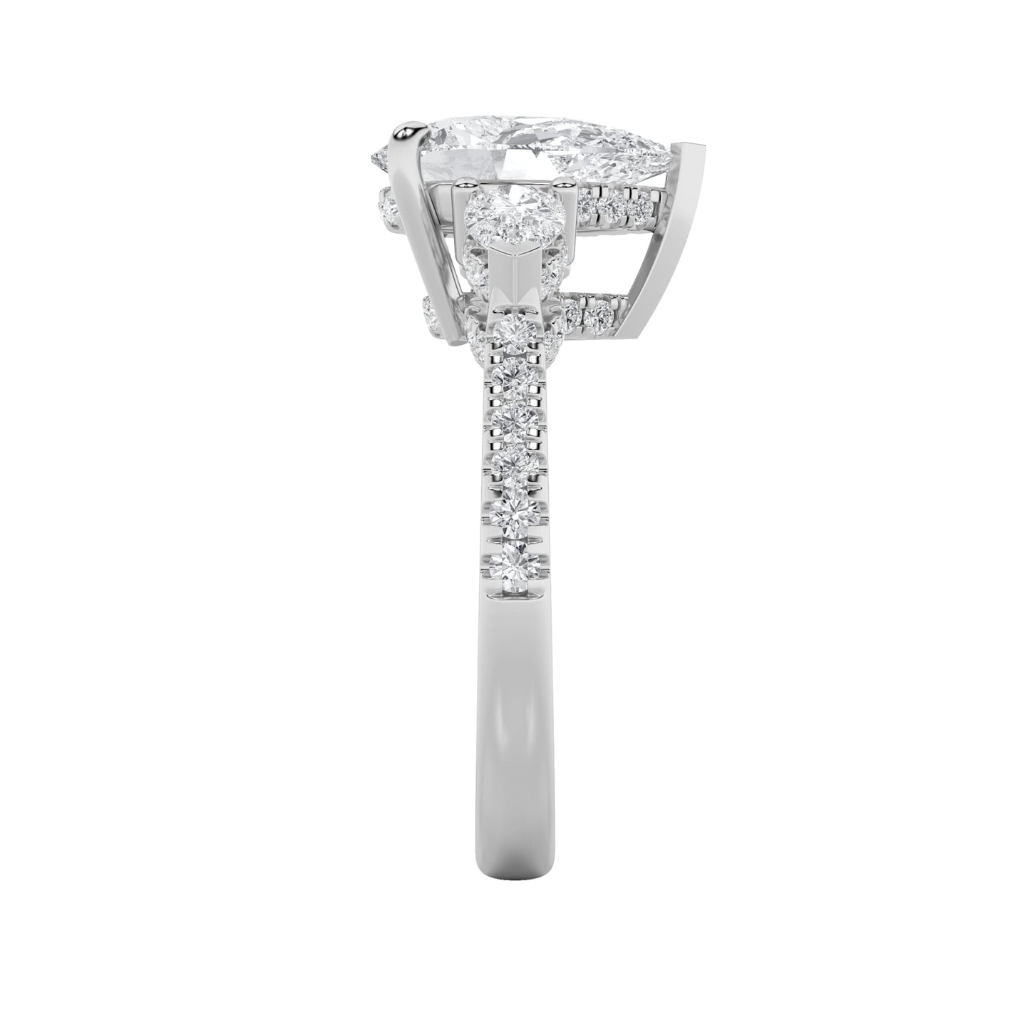 3Cttw Pear Shaped Lab Grown Diamond (F/VS) Three Stone Accented Engagement Ring in 14K Gold