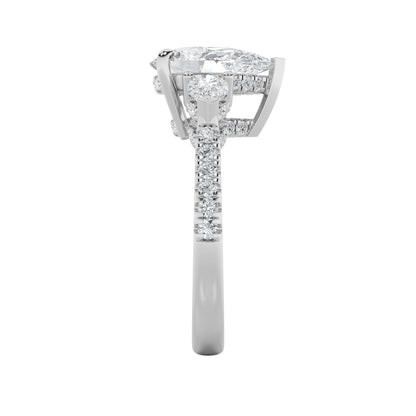 3Cttw Pear Shaped Lab Grown Diamond (F/VS) Three Stone Accented Engagement Ring in 14K Gold