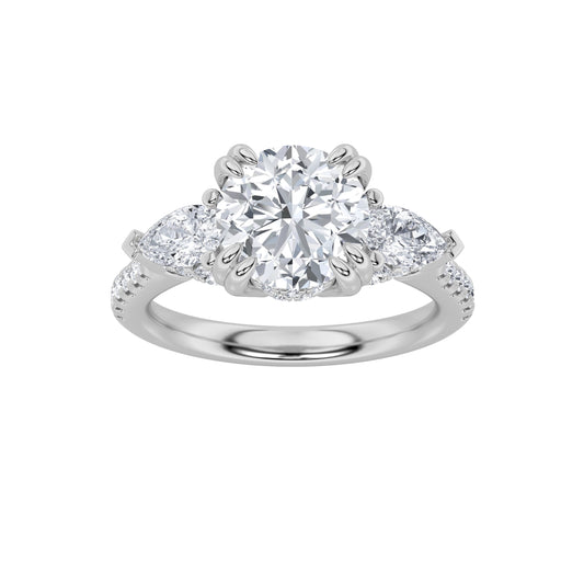 3Cttw Round Shaped Lab Grown Diamond (F/VS) ThreeStone Accented Engagement Ring in 14K Gold