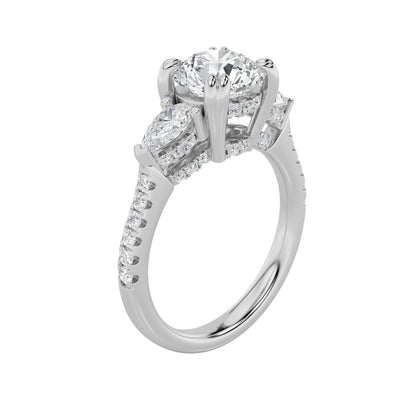 3Cttw Round Shaped Lab Grown Diamond (F/VS) ThreeStone Accented Engagement Ring in 14K Gold