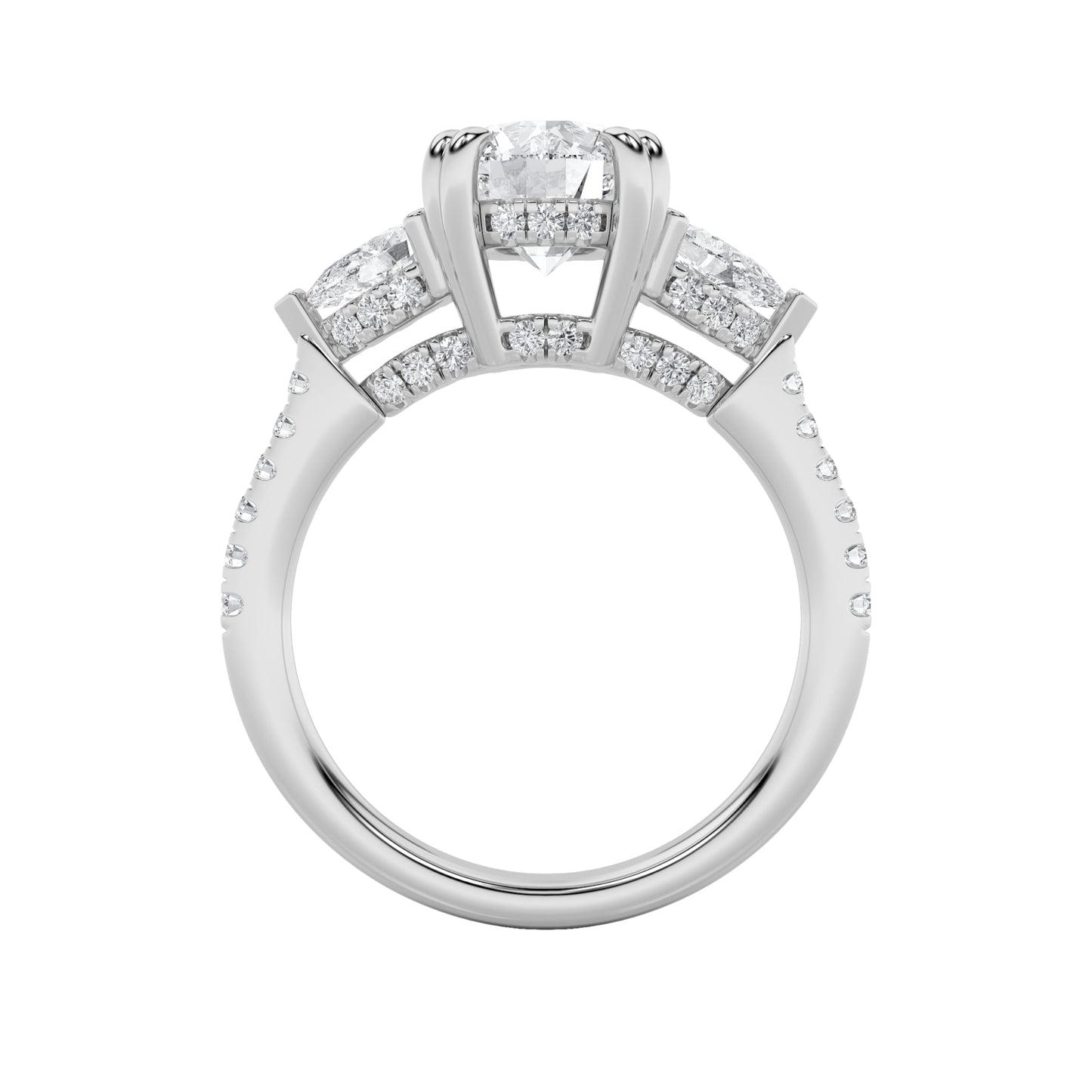 3Cttw Round Shaped Lab Grown Diamond (F/VS) ThreeStone Accented Engagement Ring in 14K Gold