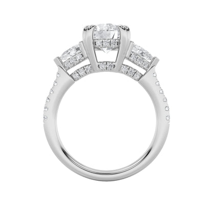 3Cttw Round Shaped Lab Grown Diamond (F/VS) ThreeStone Accented Engagement Ring in 14K Gold
