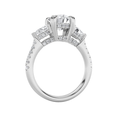 3Cttw Round Shaped Lab Grown Diamond (F/VS) ThreeStone Accented Engagement Ring in 14K Gold