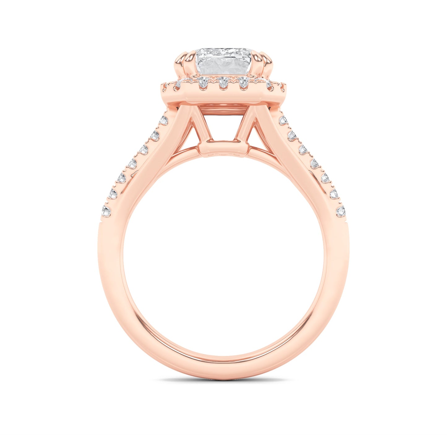 3Cttw Emerald Shaped Lab Grown Diamond (F/VS) HaloAccented Engagement Ring in 14K Gold