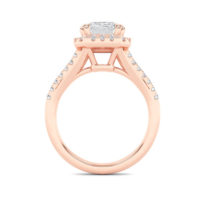 3Cttw Emerald Shaped Lab Grown Diamond (F/VS) HaloAccented Engagement Ring in 14K Gold