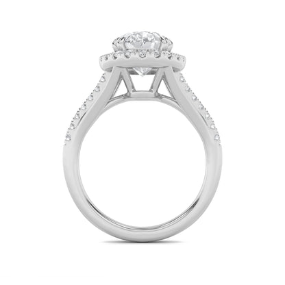 3Cttw Oval Shaped Lab Grown Diamond (F/VS) Halo Accented Engagement Ring in 14K Gold