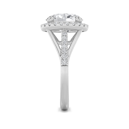 3Cttw Oval Shaped Lab Grown Diamond (F/VS) Halo Accented Engagement Ring in 14K Gold