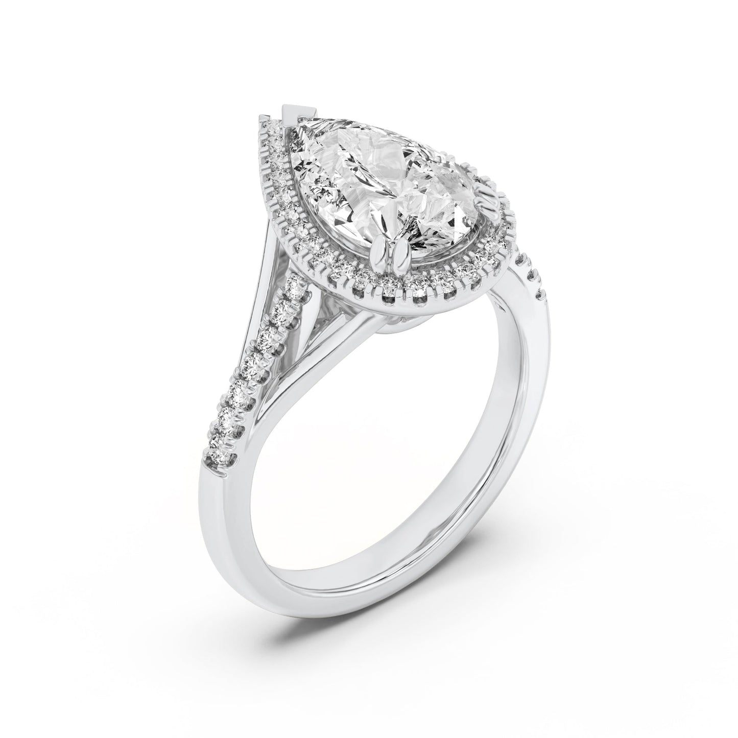 3Cttw Pear Shaped Lab Grown Diamond Halo Accented Engagement Ring in 14K Gold