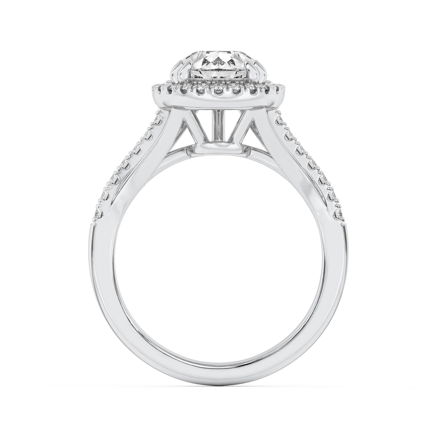 3Cttw Pear Shaped Lab Grown Diamond Halo Accented Engagement Ring in 14K Gold