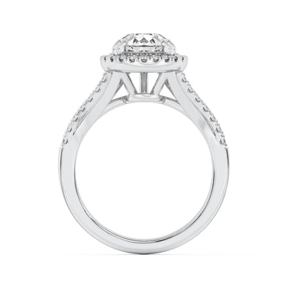 3Cttw Pear Shaped Lab Grown Diamond Halo Accented Engagement Ring in 14K Gold