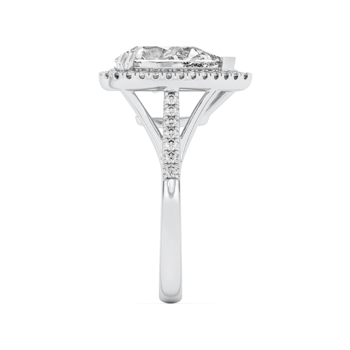 3Cttw Pear Shaped Lab Grown Diamond Halo Accented Engagement Ring in 14K Gold