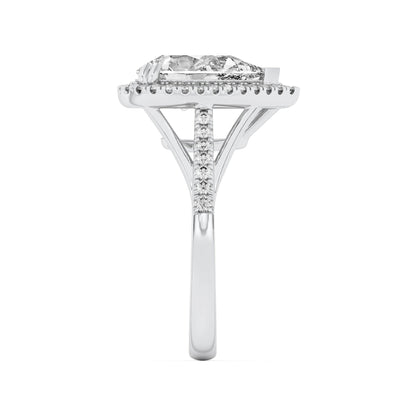 3Cttw Pear Shaped Lab Grown Diamond Halo Accented Engagement Ring in 14K Gold