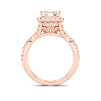 4Cttw Emerald Shaped Lab Grown Diamond (F/VS) Split Shank Halo Engagement Ring in 14K Gold