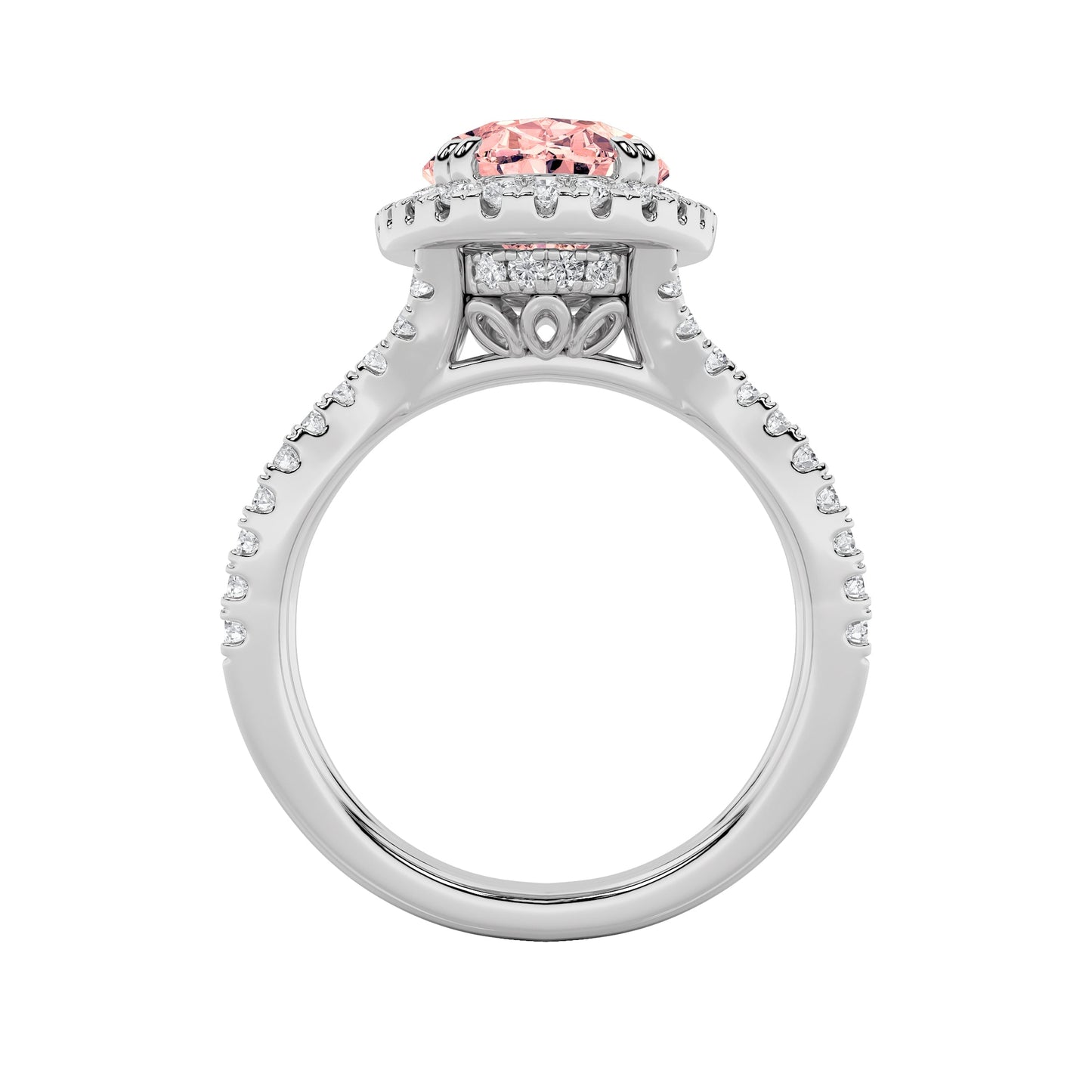 4Cttw Oval Shaped Pink Lab Grown Diamond (F/VS) Split Shank Halo Engagement Ring 14K Gold