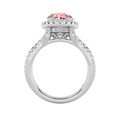 4Cttw Oval Shaped Pink Lab Grown Diamond (F/VS) Split Shank Halo Engagement Ring 14K Gold