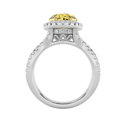 4Cttw Oval Shaped Yellow Lab Grown Diamond (F/VS) Split Shank Halo Engagement Ring 14K Gold