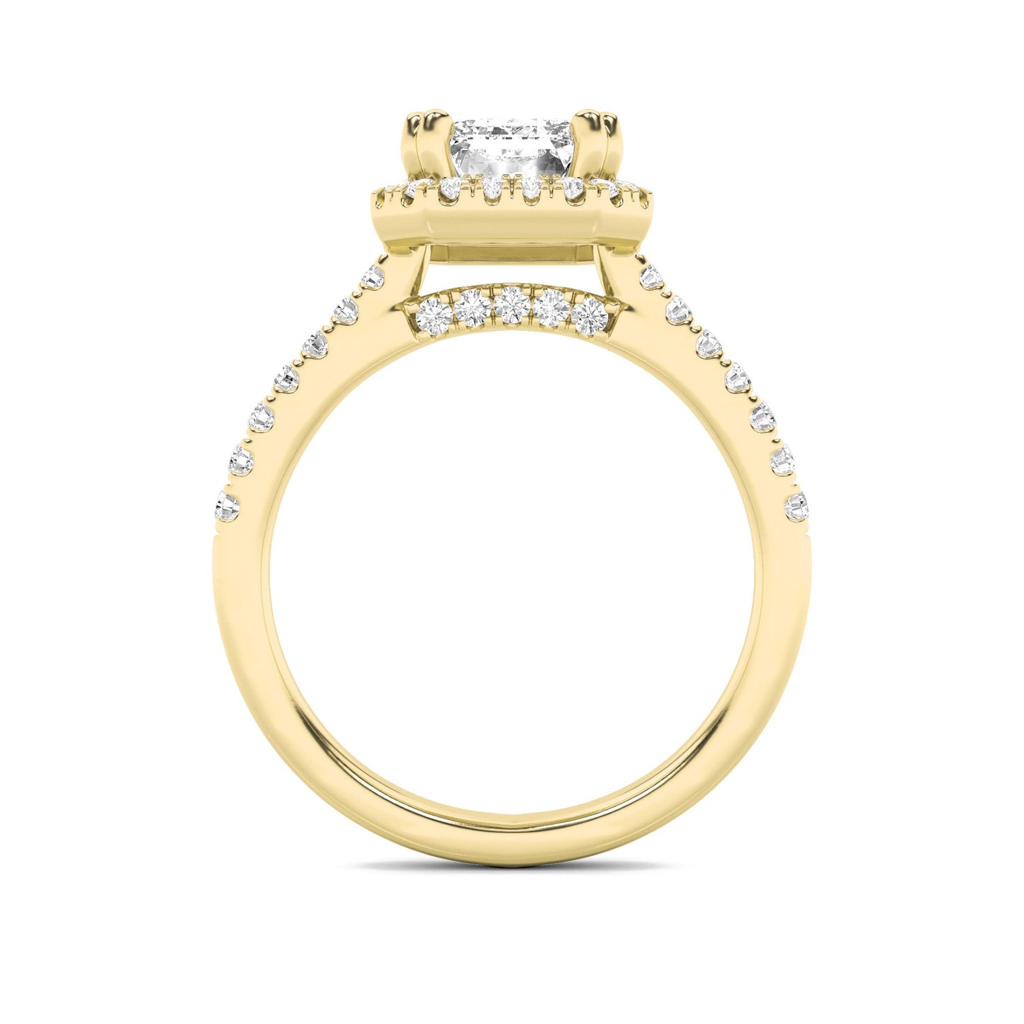 3Cttw Emerald Shaped Lab Grown Diamond (F/VS) Classic Halo Accented Engagement Ring in 14K Gold