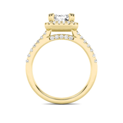 3Cttw Emerald Shaped Lab Grown Diamond (F/VS) Classic Halo Accented Engagement Ring in 14K Gold