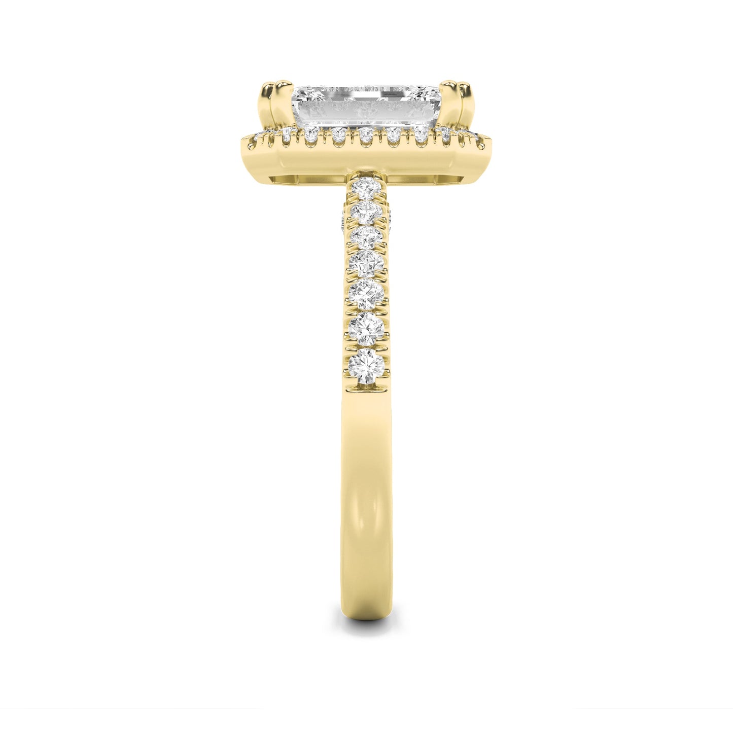 3Cttw Emerald Shaped Lab Grown Diamond (F/VS) Classic Halo Accented Engagement Ring in 14K Gold