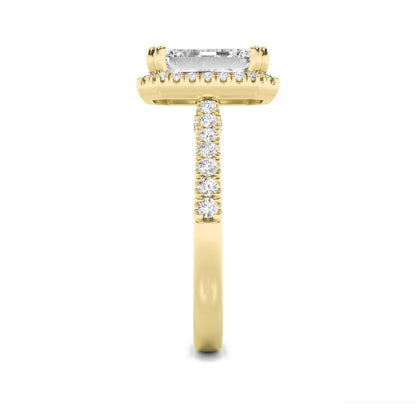 3Cttw Emerald Shaped Lab Grown Diamond (F/VS) Classic Halo Accented Engagement Ring in 14K Gold
