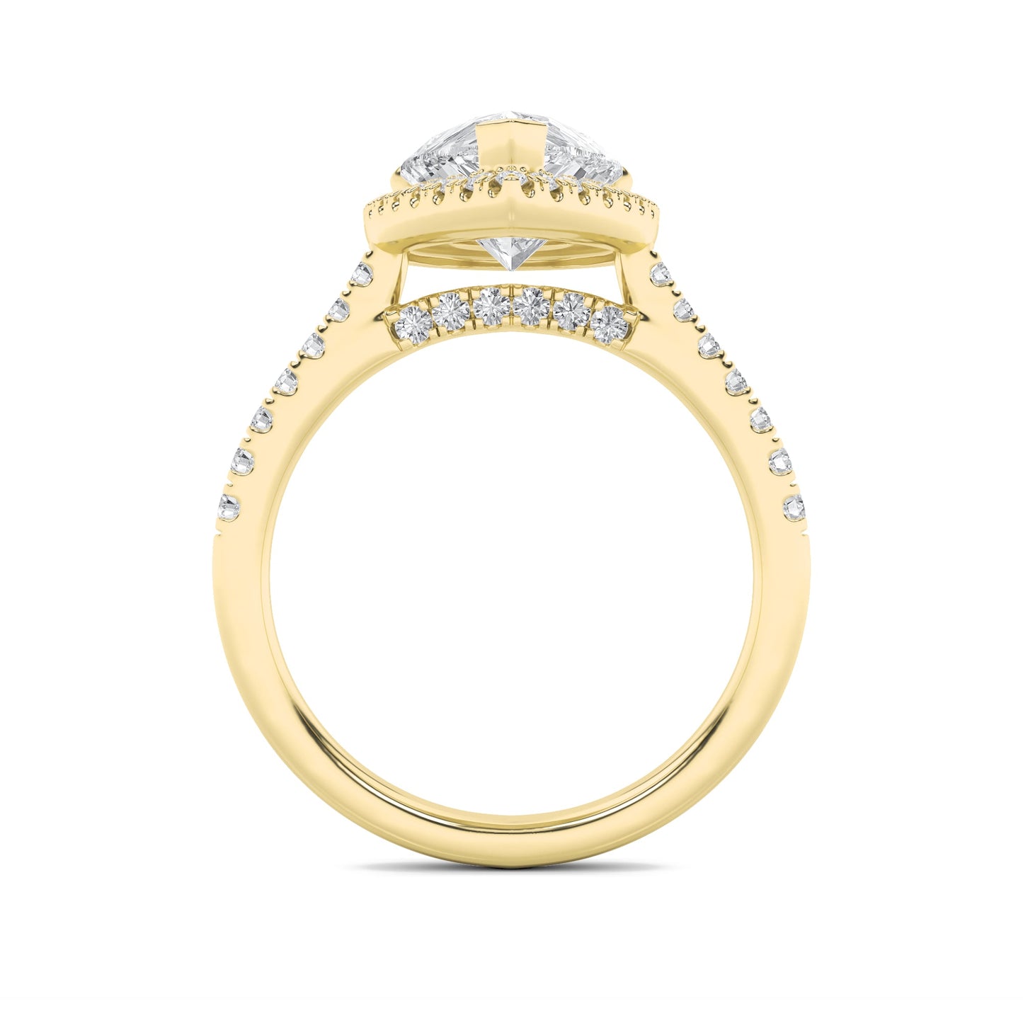3Cttw Pear Shaped Lab Grown Diamond (F/VS) Classic Halo Accented Engagement Ring in 14K Gold