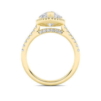 3Cttw Pear Shaped Lab Grown Diamond (F/VS) Classic Halo Accented Engagement Ring in 14K Gold