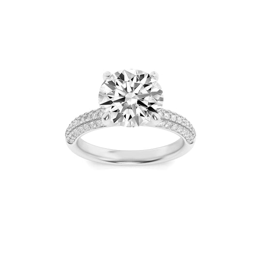2.5Cttw Round Shaped Lab Grown Diamond (F/VS) Three Row Micro Pave Engagement Ring in 14K Gold