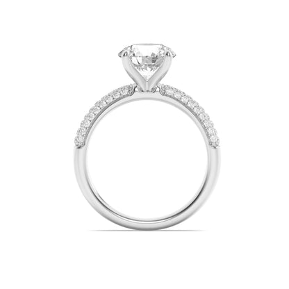 2.5Cttw Round Shaped Lab Grown Diamond (F/VS) Three Row Micro Pave Engagement Ring in 14K Gold