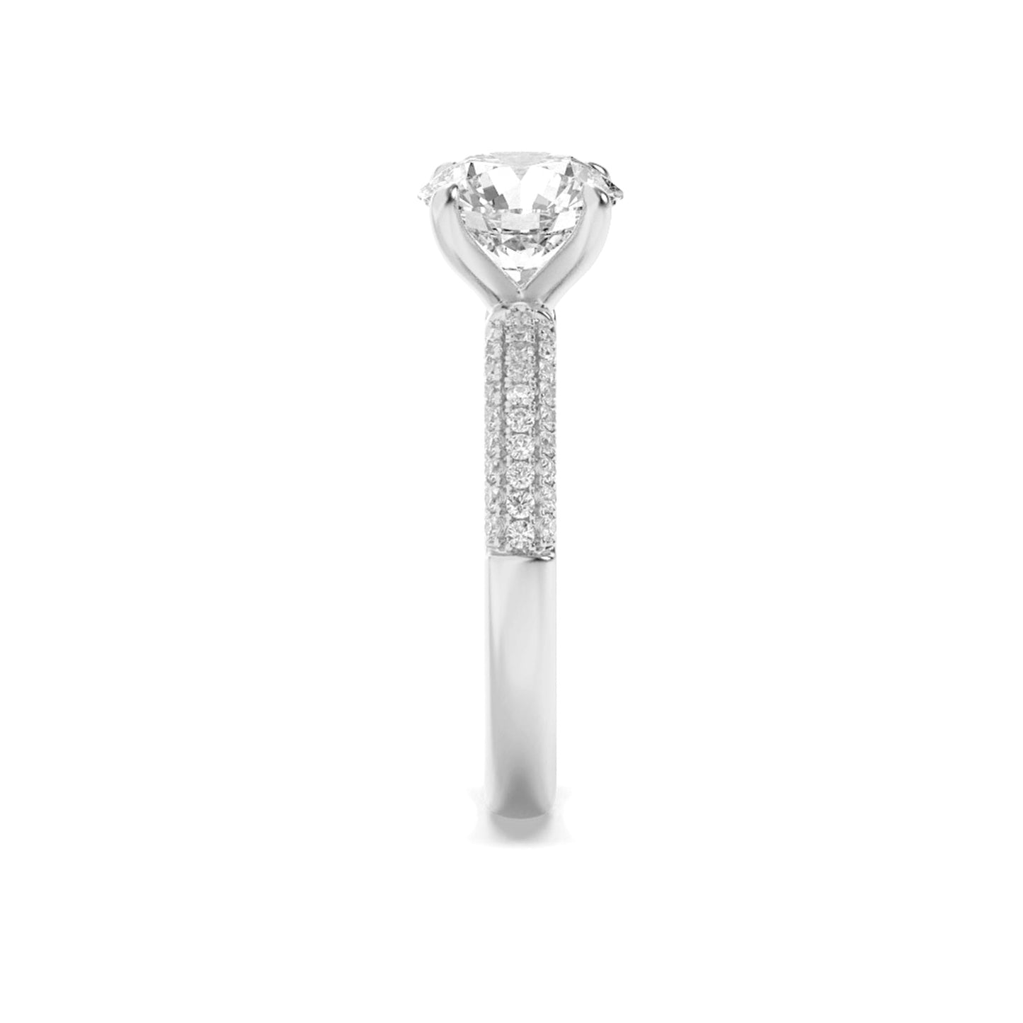 2.5Cttw Round Shaped Lab Grown Diamond (F/VS) Three Row Micro Pave Engagement Ring in 14K Gold