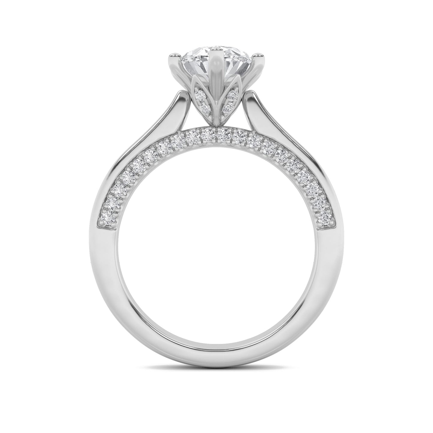 2Cttw Oval Shaped Lab Grown Diamond (F/VS) Tulip Motif Accented Engagement Ring in 14K Gold