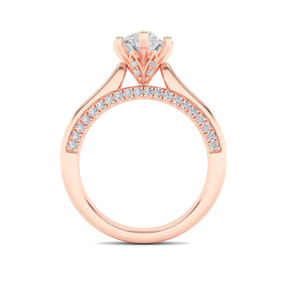 1.25Cttw Pear Shaped Lab Grown Diamond (F/VS) Tulip Motif Accented Engagement Ring in 14K Gold