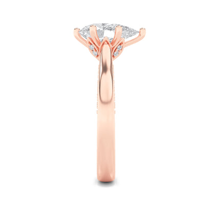 1.25Cttw Pear Shaped Lab Grown Diamond (F/VS) Tulip Motif Accented Engagement Ring in 14K Gold