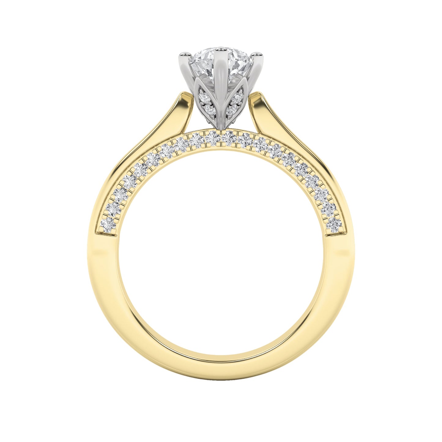 1.25Cttw Pear Shaped Lab Grown Diamond (F/VS) Tulip Motif Accented Engagement Ring in 14K Gold